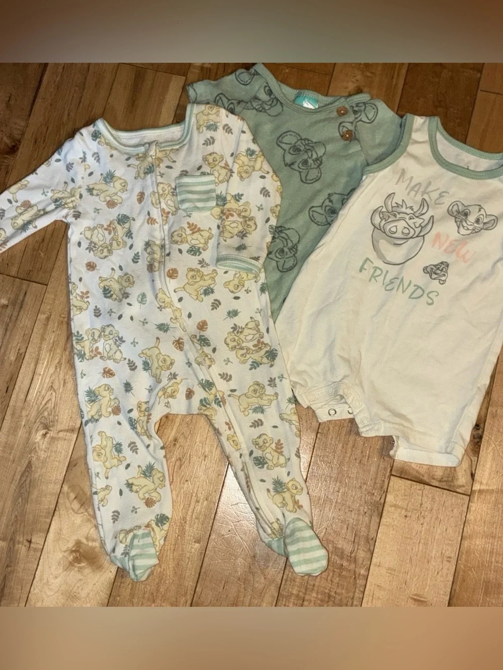 3, One-Piece Sleep and Play Set - 3-6 month - Lion King baby clothes.